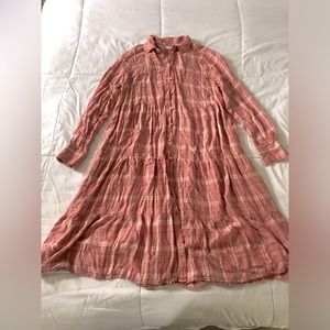 pink plaid midi dress